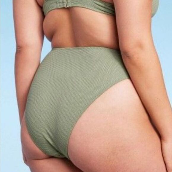 Wild Fable Women's Pique Textured High Leg CheekyHigh Waist BikiniBottom NWOT  L - Picture 3 of 9